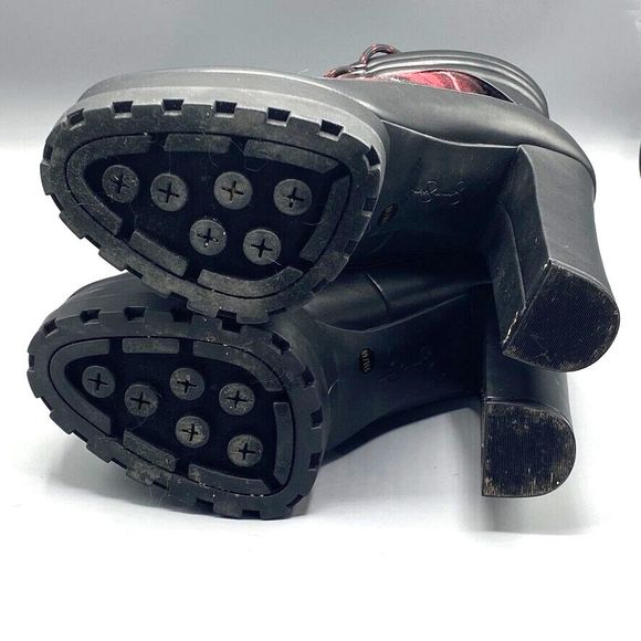 Jessica Simpson Boots  9 Red Black Tartan Plaid Platform Boots Edgy Hunter - Picture 9 of 11